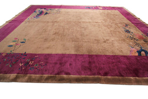  9x12 Antique Art Deco Rug Chinese Rug Beige Walter Nichols Rug Purple 277x348cm