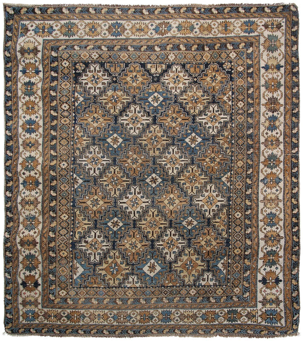 4x5 Antique Shirvan Caucasian Rug Tribal Geometric Rug 122cmx147cm Blue C.1880