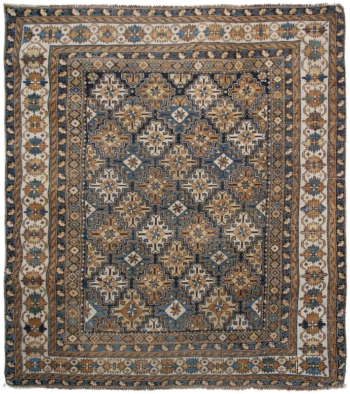 4x5 Antique Shirvan Caucasian Rug Tribal Geometric Rug 122cmx147cm Blue C.1880