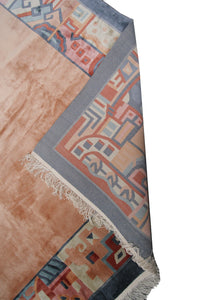 7X10 Rare Vintage Art Deco Rug Silk Chinese Rug Art Nouveau Rug Pink 198X292cm  