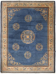 9X12 Antique Peking Rug Chinese Art Deco Rug 274cmX348cm Handmade Blue C.1920