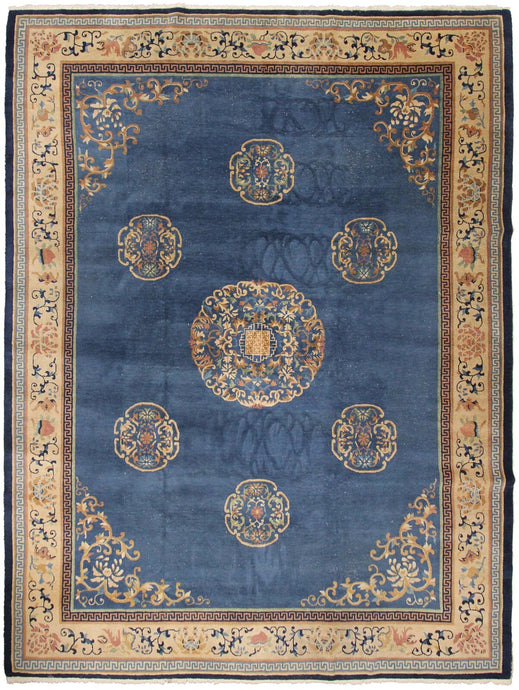 9X12 Antique Peking Rug Chinese Art Deco Rug 274cmX348cm Handmade Blue C.1920