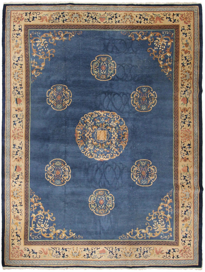 9X12 Antique Peking Rug Chinese Art Deco Rug 274cmX348cm Handmade Blue C.1920