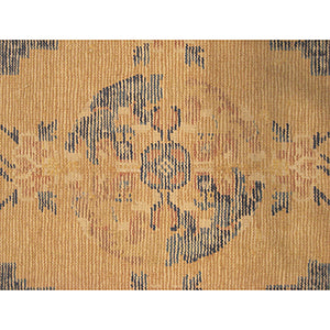 2'x2' Collector Antique Fou Dog Art Deco Ningxia Rugs Yellow Beige 18th Century 