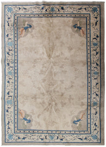 6'x9' Antique Peking Chinese Art Deco Rug Rare Peacock Design Beige Circa 1900
