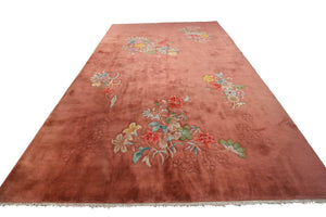 Rare Antique Art Deco Rug Antique Chinese 6X9 Rug 178x 262cm Pink C.1930