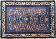 Load image into Gallery viewer, 4x6 Rare Antique Ninghshia Art Deco Rug Chinese Rug Peking Blue 130x185cm C.1900
