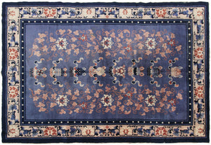 4x6 Rare Antique Ninghshia Art Deco Rug Chinese Rug Peking Blue 130x185cm C.1900