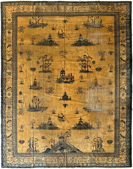 12x15 Rare Antique Chinese Rug Pre-1900 Chinese Symbols 361cm x 427cm