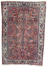 Load image into Gallery viewer, Antique Serrapi Rug Geometric 8x11 Handmade Herriz Rug Rose 236cmx348cm c. 1920
