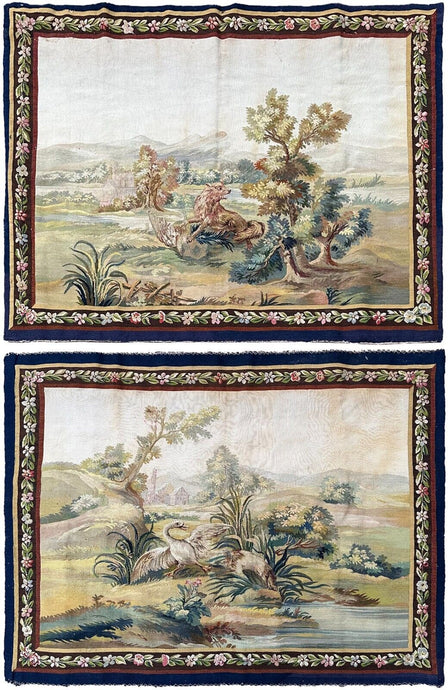 3x4 Pair of Tapestries Antique French Tapestry  Antique Tapestry Wool & Silk