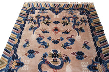 Load image into Gallery viewer, 5x8 Vintage Art Deco Rug Dragon Rug Chinese Peking Rug Beige 153cm x 244cm

