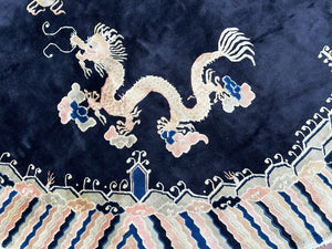 8x8ft Round Antique Peking Art Deco Rug Chinese Rug Dragons  244cm x 244cm