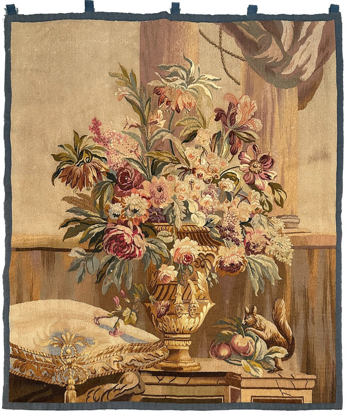 4x5 Antique French Tapestry Wool & Silk Masquerade Vase Flowers  1920 122x142cm
