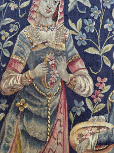 Antique French Aubusson Tapestry Rare Wool & Silk  Renaissance c.1890 132x155cm