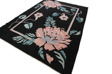 Load image into Gallery viewer, Rare Vintage Art Nouveau Rug Bold Art Deco Rug Black Handmade Rug Kilim 8x10
