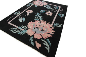 Rare Vintage Art Nouveau Rug Bold Art Deco Rug Black Handmade Rug Kilim 8x10