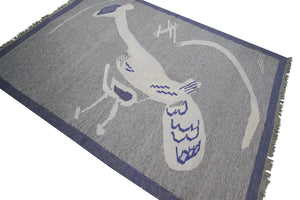 5x7 Vintage European Kilim Flatwoven Tapestry Rug Art Nouveau Bird 158cmx221cm 