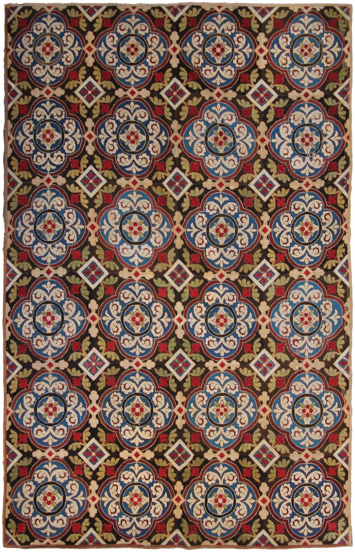 Antique English Needlepoint overall Geometric Rug Tapestry 7x10 214x305cm  1890 