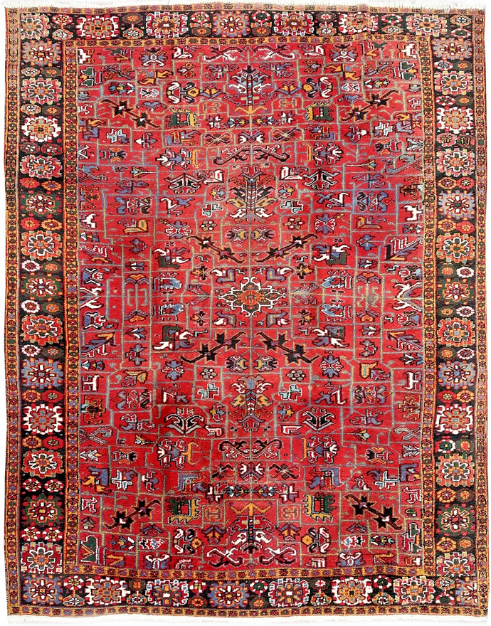 Antique Herriz Serrapi Rug Geometric 9x11 Handmade Red Rug  265cmx336cm C. 1940