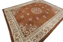 Load image into Gallery viewer, 9x12 Antique Peking Chinese Art Deco Brown Rug Fish Handmade Ninghshia  C.1890
