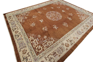 9x12 Antique Peking Chinese Art Deco Brown Rug Fish Handmade Ninghshia  C.1890