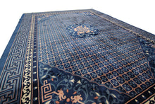 Load image into Gallery viewer, 8x11 Vintage Art Deco Rug Dragon Heads Bats Chinese 251cm x335cm Blue Rug c.1960

