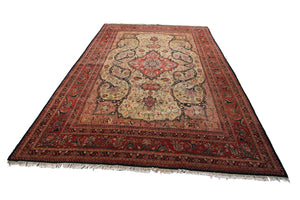 10x13 Vintage Farahann Rug Geometric Art Nouveau Rug Handmade Gold 305x392cm