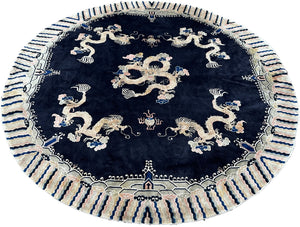 8x8ft Round Antique Peking Art Deco Rug Chinese Rug Dragons  244cm x 244cm