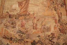 Load image into Gallery viewer, Antique French Tapestry Fine Square Fisherman Verdure 224x239cm Beige 8x8 C.1890
