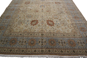 10x14 Vintage Oushak Rug Mahhal Blue Rug Handmade Rug Beige Blue