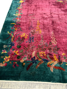  9x12 Antique Art Deco Rug Chinese Nichols Rug Purple Natural Wear 259x353cm