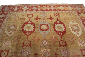 12x15 Vintage Turkish Oushak Rug Geometric Art Nouveau Rug Handmade  361x463cm
