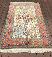 Load image into Gallery viewer, 4x6 Rare Vintage Turkish Rug Hereke cotton Kaysari 117cm x176cm Bird Tapestry 
