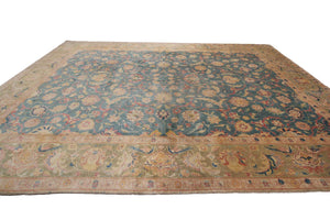  10x13 Rare Antique Rug Oushak Rug Fine Blue Oriental Carpet 305cm x 401cm