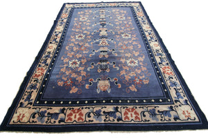 4x6 Rare Antique Ninghshia Art Deco Rug Chinese Rug Peking Blue 130x185cm C.1900
