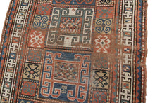 Load image into Gallery viewer, 4x6 Antique Caucasian Pinwheel Kazak Rug Rare Wool Tribal 109cmx173cm  C.1880
