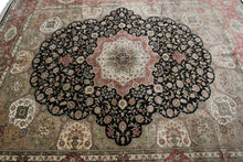 Load image into Gallery viewer,  9x12 100% Natural Silk Rare Exceptional Tabrizz Handmade Fine Area Rug Black
