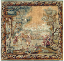 Load image into Gallery viewer, 7x7 1900 Antique French Tapestry Square Wool &amp; Silk Game  196cm x 201cm
