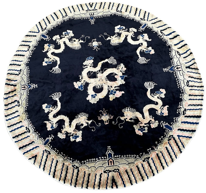 8x8ft Round Antique Peking Art Deco Rug Chinese Rug Dragons  244cm x 244cm