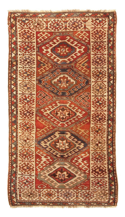 4X8 Antique Caucasian Kazak Rug Rare Wool Tribal Rug117cmx229cm  C.1890