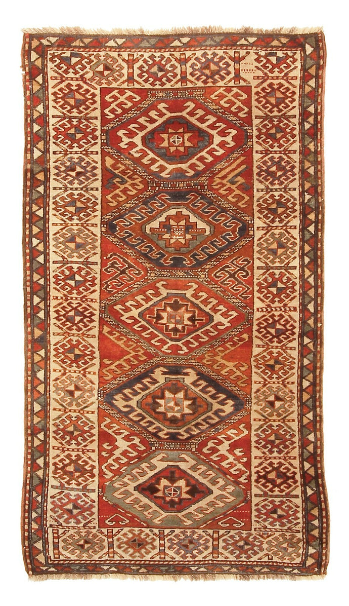 4X8 Antique Caucasian Kazak Rug Rare Wool Tribal Rug117cmx229cm  C.1890