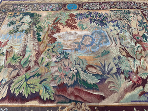 7x9 Antique French Tapestry  Art Nouveau Antique Tapestry 208cm x 257cm  c.1900