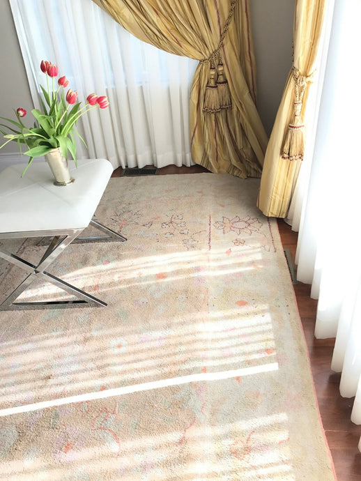 6x9 Handmade Antique Vegetable Dye Beige Oushak Authentic Cotton Agra Rug 1920  