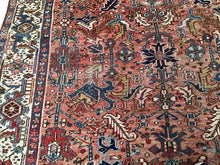 Load image into Gallery viewer, Antique Serrapi Rug Geometric 8x11 Handmade Herriz Rug Rose 236cmx348cm c. 1920
