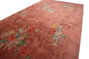 Rare Antique Art Deco Rug Antique Chinese 6X9 Rug 178x 262cm Pink C.1930