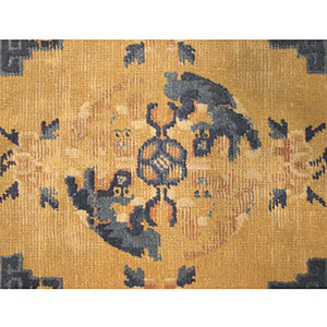 2'x2' Collector Antique Fou Dog Art Deco Ningxia Rugs Yellow Beige 18th Century 
