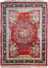 Load image into Gallery viewer,  8x11 Rare Vintage Art Deco Rug Silk Chinese Rug Art Nouveau Handmade Rug Pink
