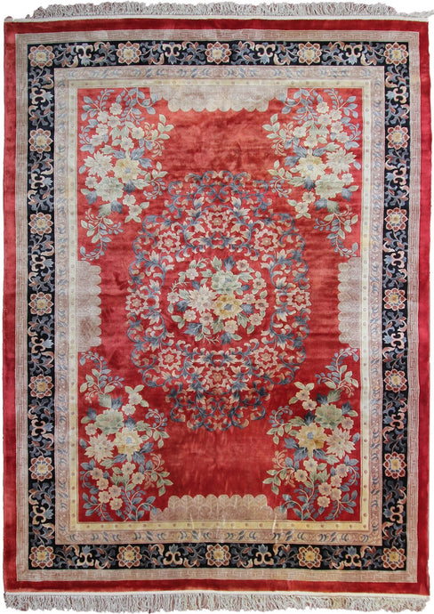  8x11 Rare Vintage Art Deco Rug Silk Chinese Rug Art Nouveau Handmade Rug Pink