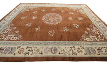 Load image into Gallery viewer, 9x12 Antique Peking Chinese Art Deco Brown Rug Fish Handmade Ninghshia  C.1890
